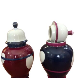 Una coppia di vasi originale moderni , rosso bordo e azzurro a pua.